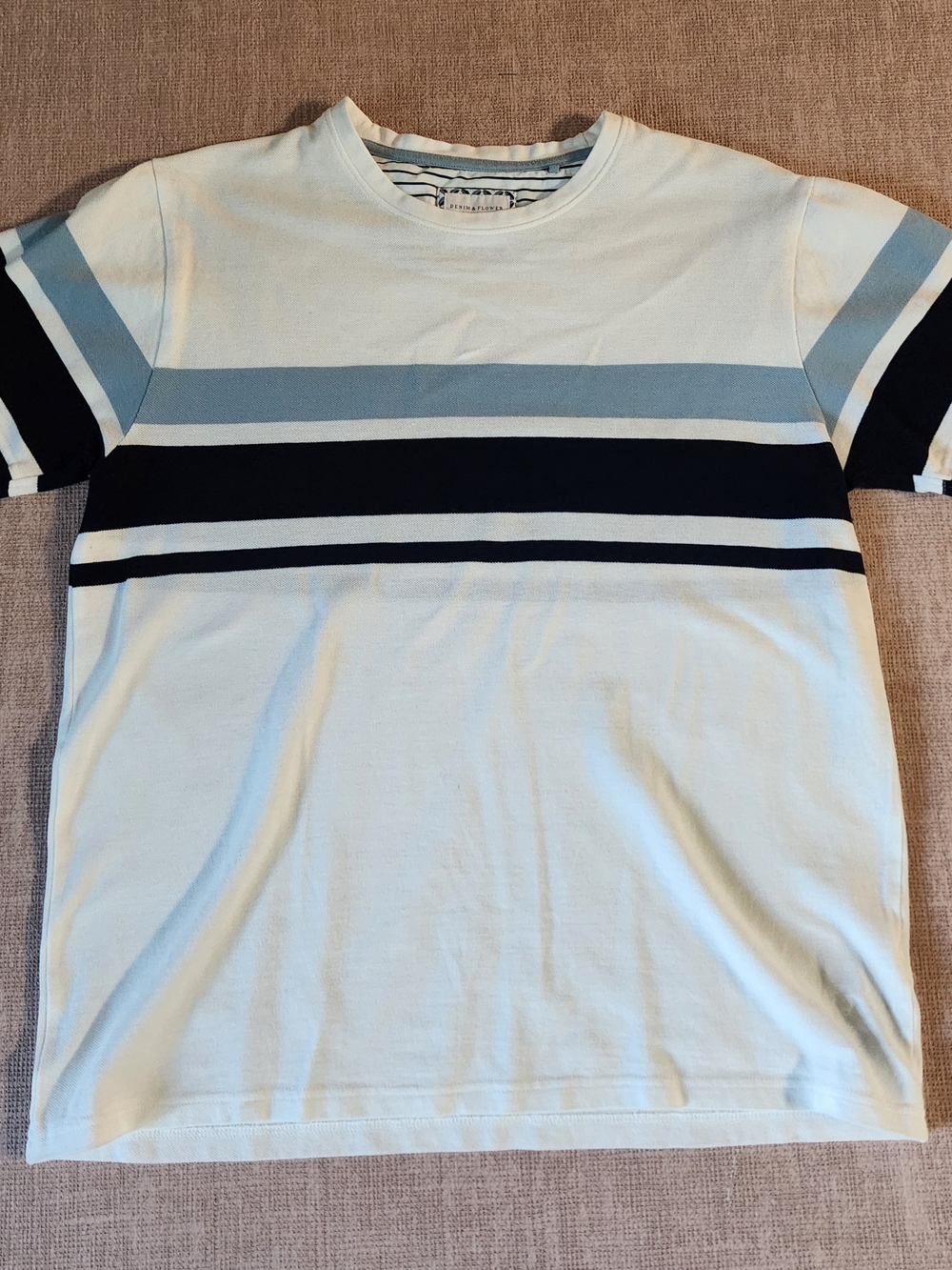 Denim & Flower Men's Striped Crewneck Tee - Pale Blue, Light Blue & Navy